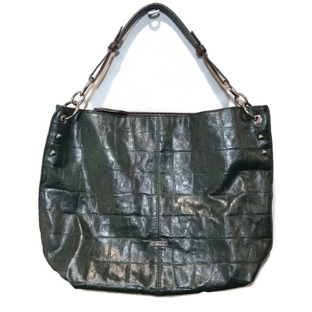 Segue Italy Faux Leather Crocodile Shoulder Bag Purse Chain Silver Green